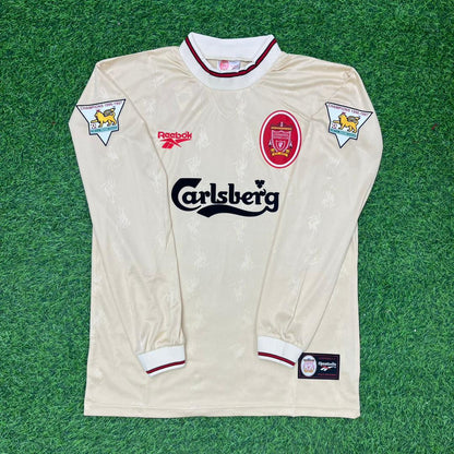 John Barnes Liverpool 1996 1997 Retro Away White Long Sleeve Jersey