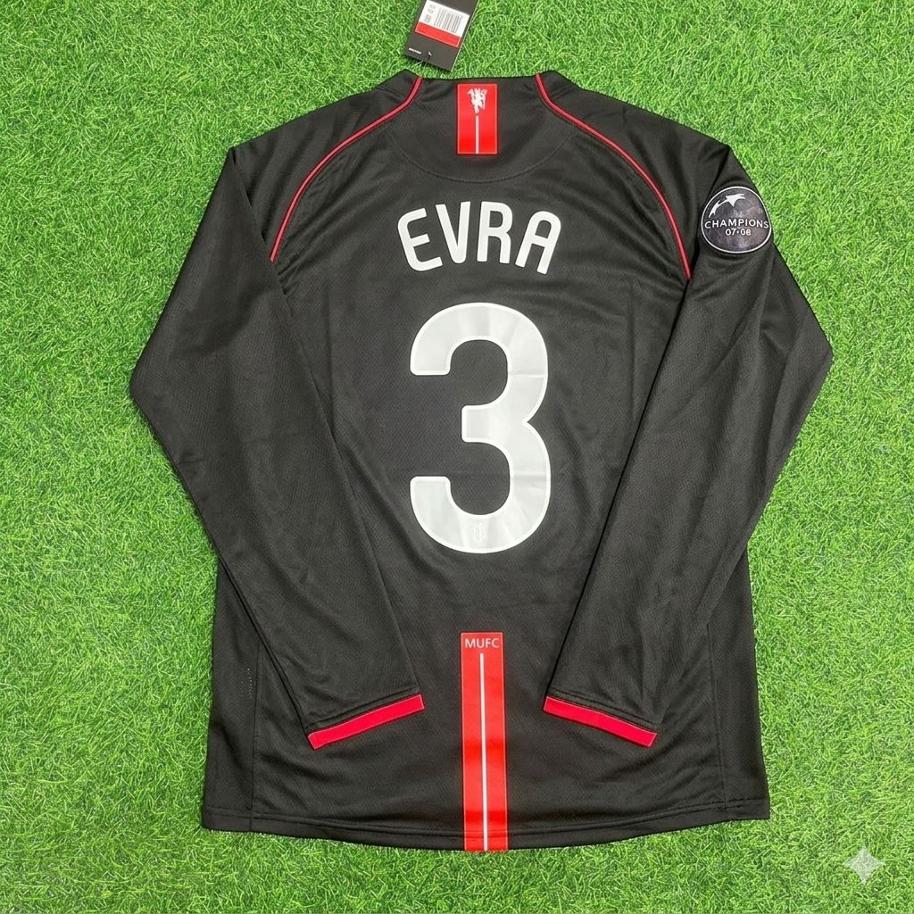 Maillot de football rétro noir Patrice Évra Manchester United 2007/2008 Ligue des champions