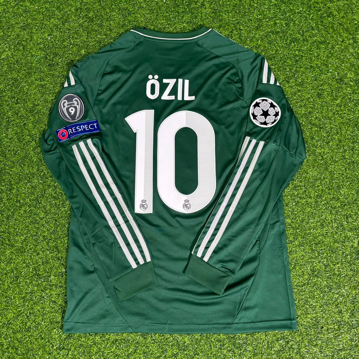 Mesut Ozil Madrid 2012-2013 Champions League Green Long Sleeve Jersey Soccer Shirt