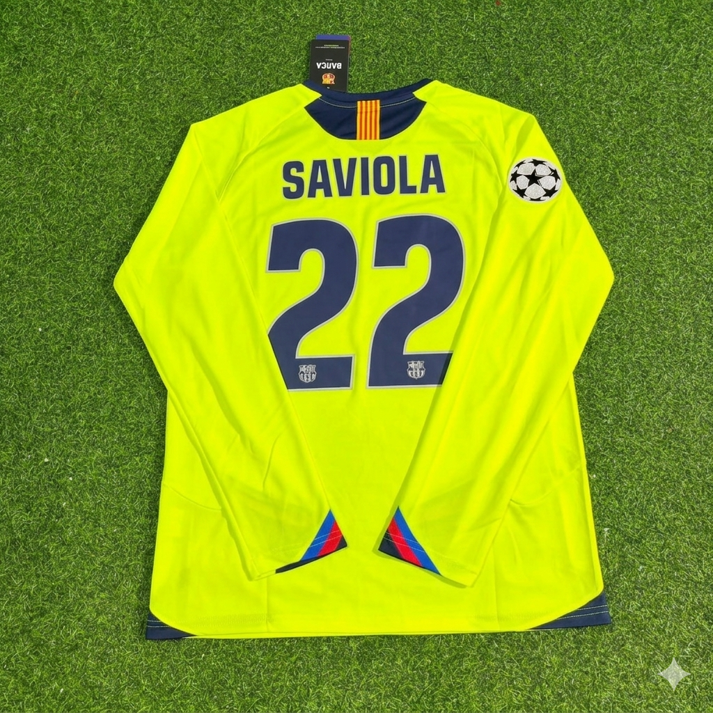 Javier Saviola Barcelona 2005-2006 Gelb Grün Retro Langarm-Fußballtrikot