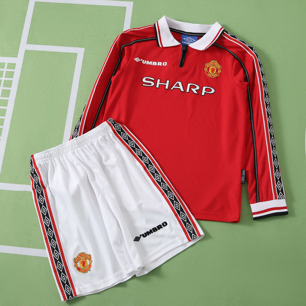 Manchester United F.C. 1998 Season Retro Home Kids Long Sleeve Football Jersey Trikot Maillot