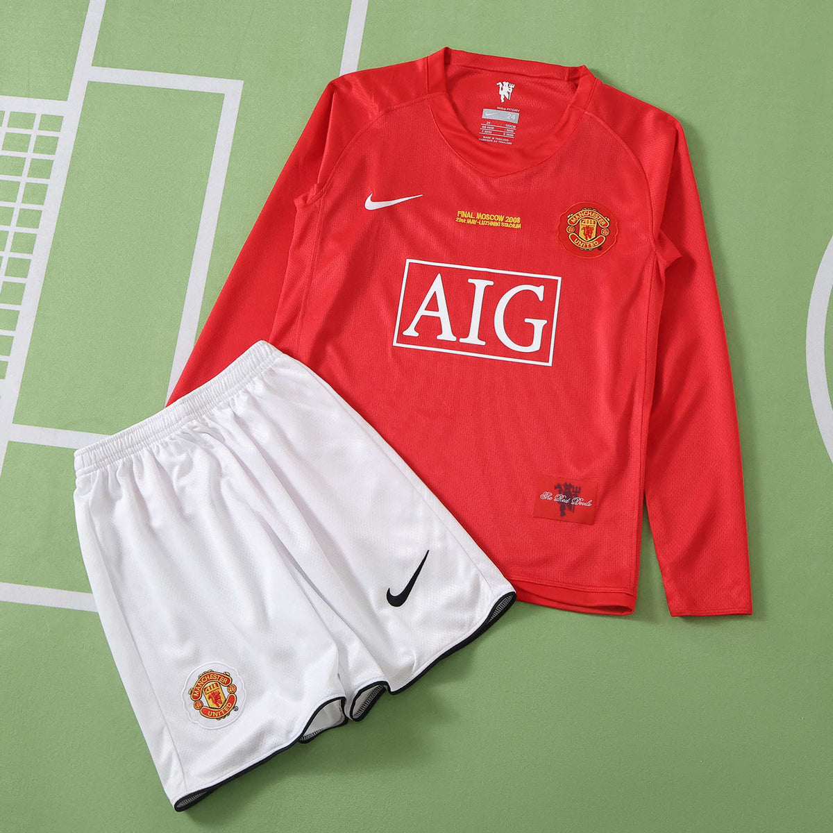 Manchester United F.C. 2007-2008 Season Champions League Retro Kids Long Sleeve Home Football Jersey Trikot Maillot