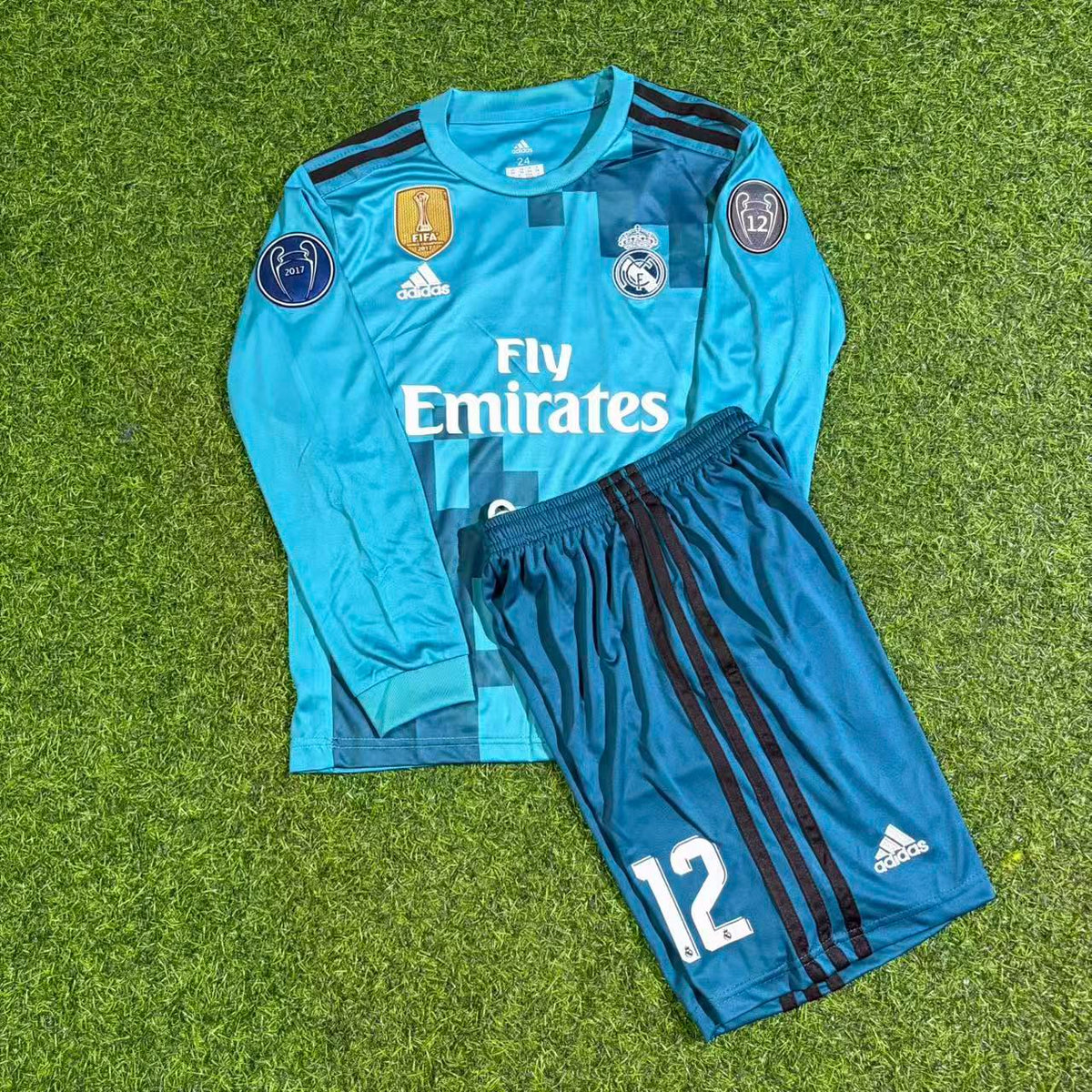 Marcelo 12- Real Madrid 2017 /2018 Long Sleeve Kids Kit Jersey Soccer Shirt KinderTrikot