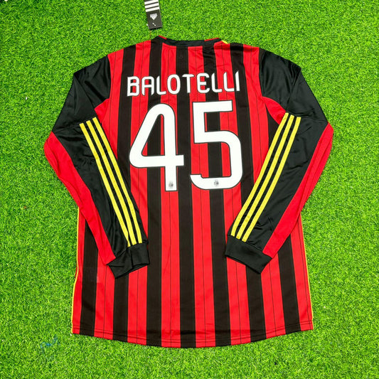 Mario Balotelli AC Milan 2013/14 Long Sleeve Home Retro Football Jersey Kit