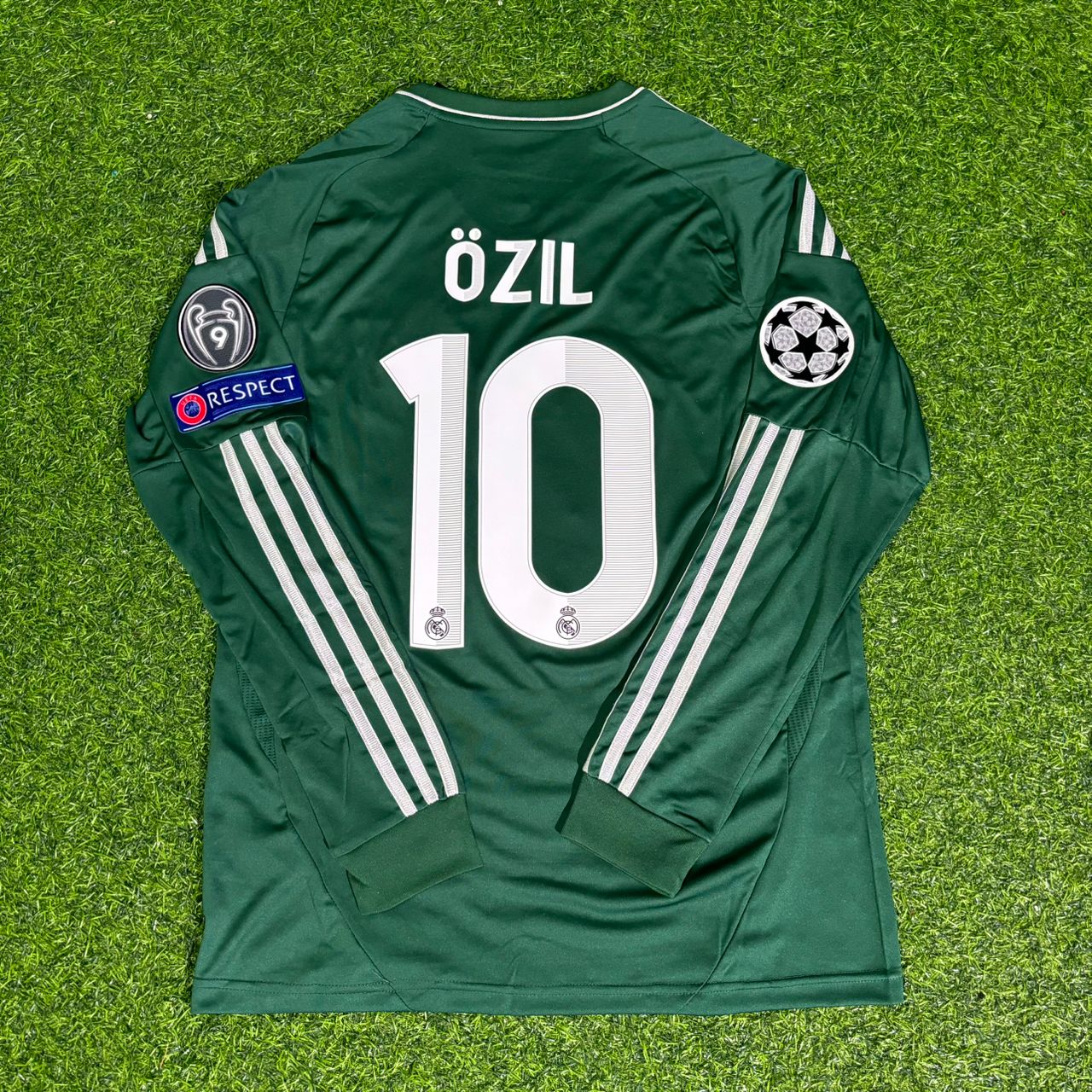 Mesut Ozil Real Madrid 2012-2013 Champions League Green Long Sleeve Jersey Soccer Shirt