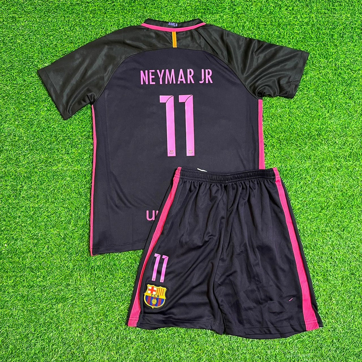 Neymar Jr Barcelona 2014/15 Retro Black Pink Kids Jersey Soccer Maillot KinderTrikot Maglia Soccer Shirt