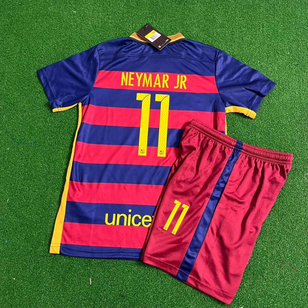 Neymar Jr Barcelona 2015/16 Retro Black Pink Kids Jersey Soccer Maillot KinderTrikot Maglia Soccer Shirt
