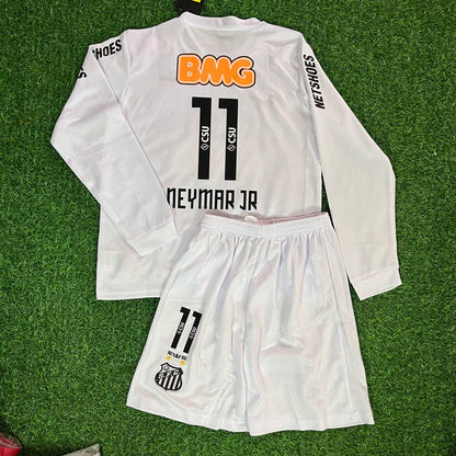 Neymar Jr Santos FC 2013 White Long Sleeve Kids Retro Football Jersey Set Soccer Shirt