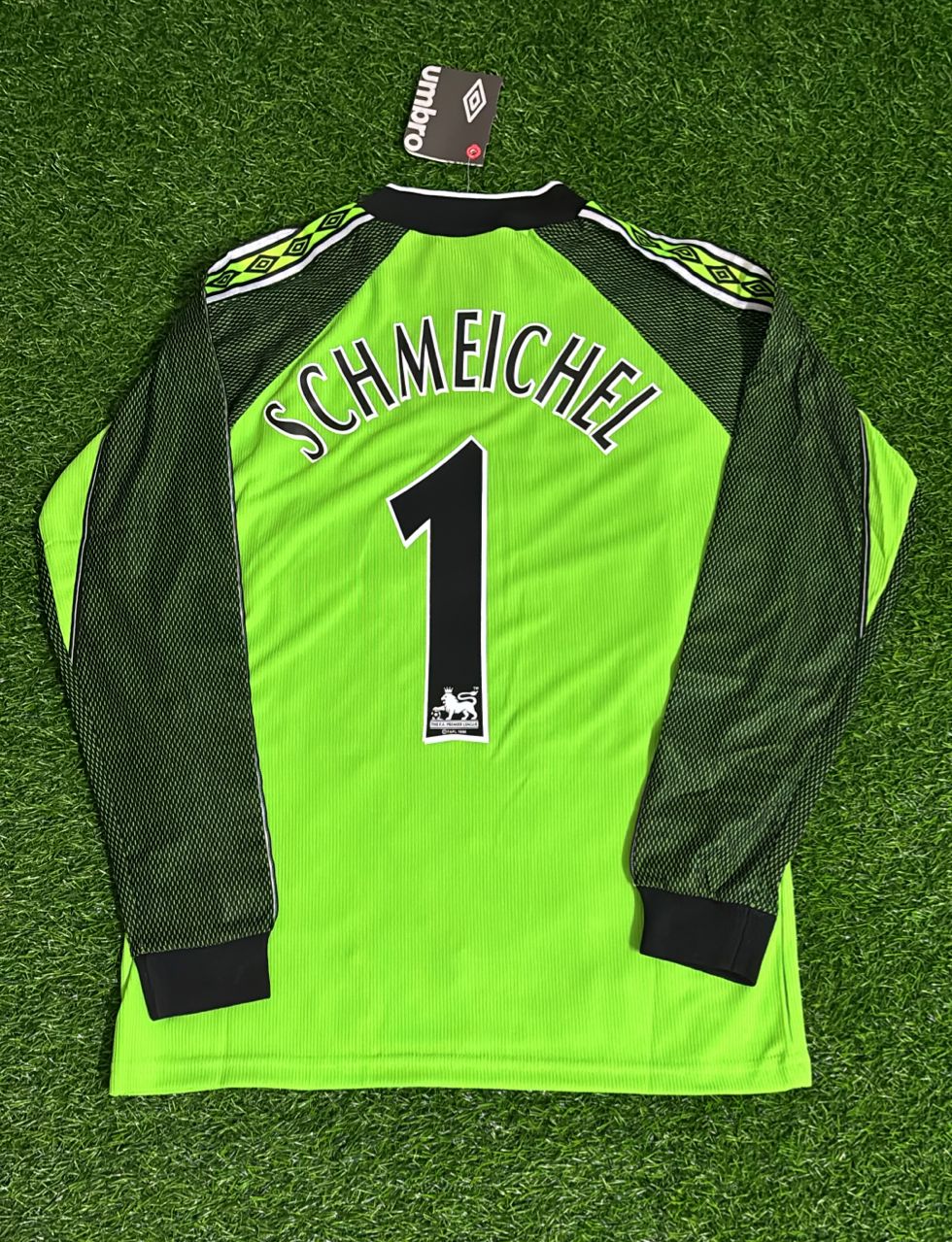 Maillot de gardien de football rétro à manches longues vert Peter Schmeichel Manchester United 1998-1999