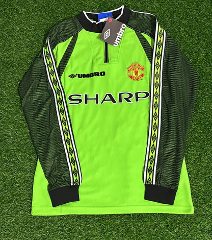 Maillot de gardien de football rétro à manches longues vert Peter Schmeichel Manchester United 1998-1999