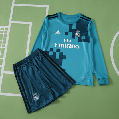 Real Madrid C.F. 2017-2018 Season Retro Third Kids Long Sleeve Football Jersey Trikot Maillot