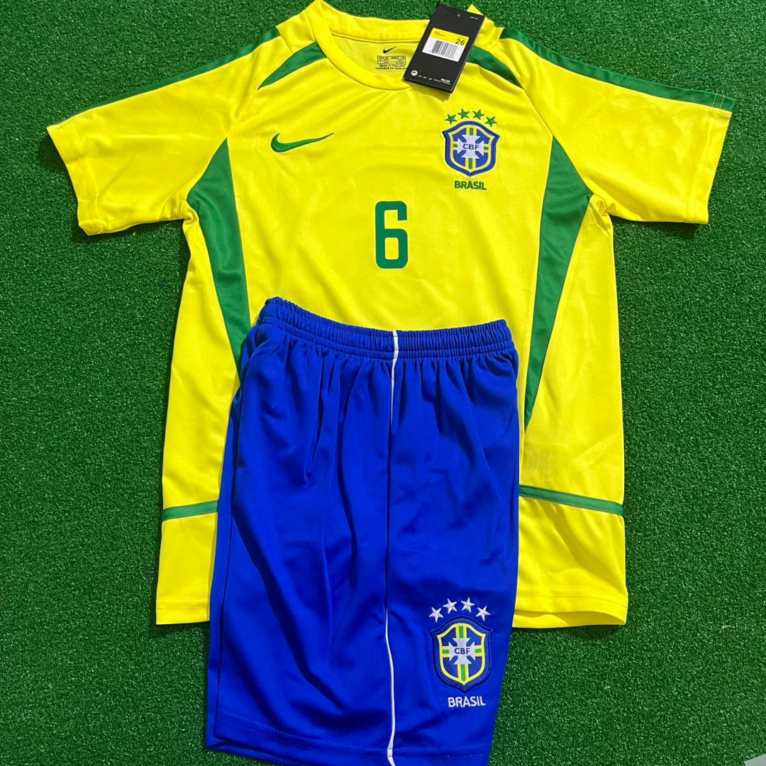 Roberto Carlos Brasilien WM 2002 Retro Kinder Fußball Trikot Maillot Enfant Fußballtrikot