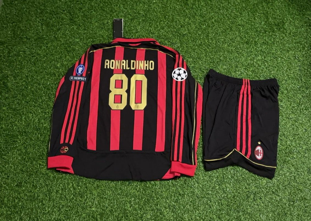 Ronaldinho Gaúcho 80 – AC Milan 2008-2009 Home Long Sleeve Retro Kit Jersey – | Trikot | Maillot Soccer Shirt