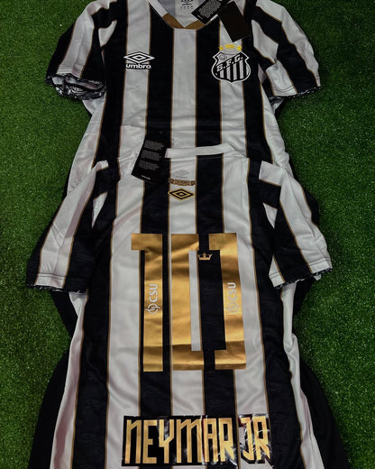 Neymar JR Santos Black Stripe Football Jersey Maillot Trikot Soccer Shirt