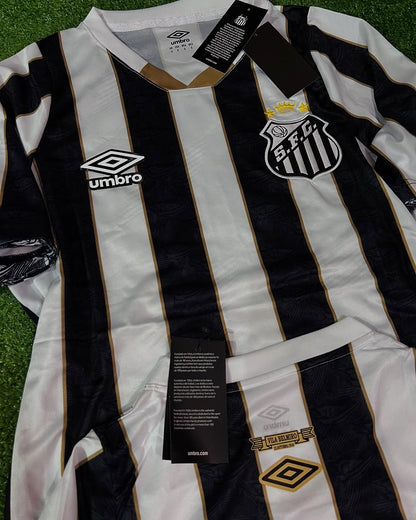 Neymar JR Santos Black Stripe Football Jersey Maillot Trikot Soccer Shirt