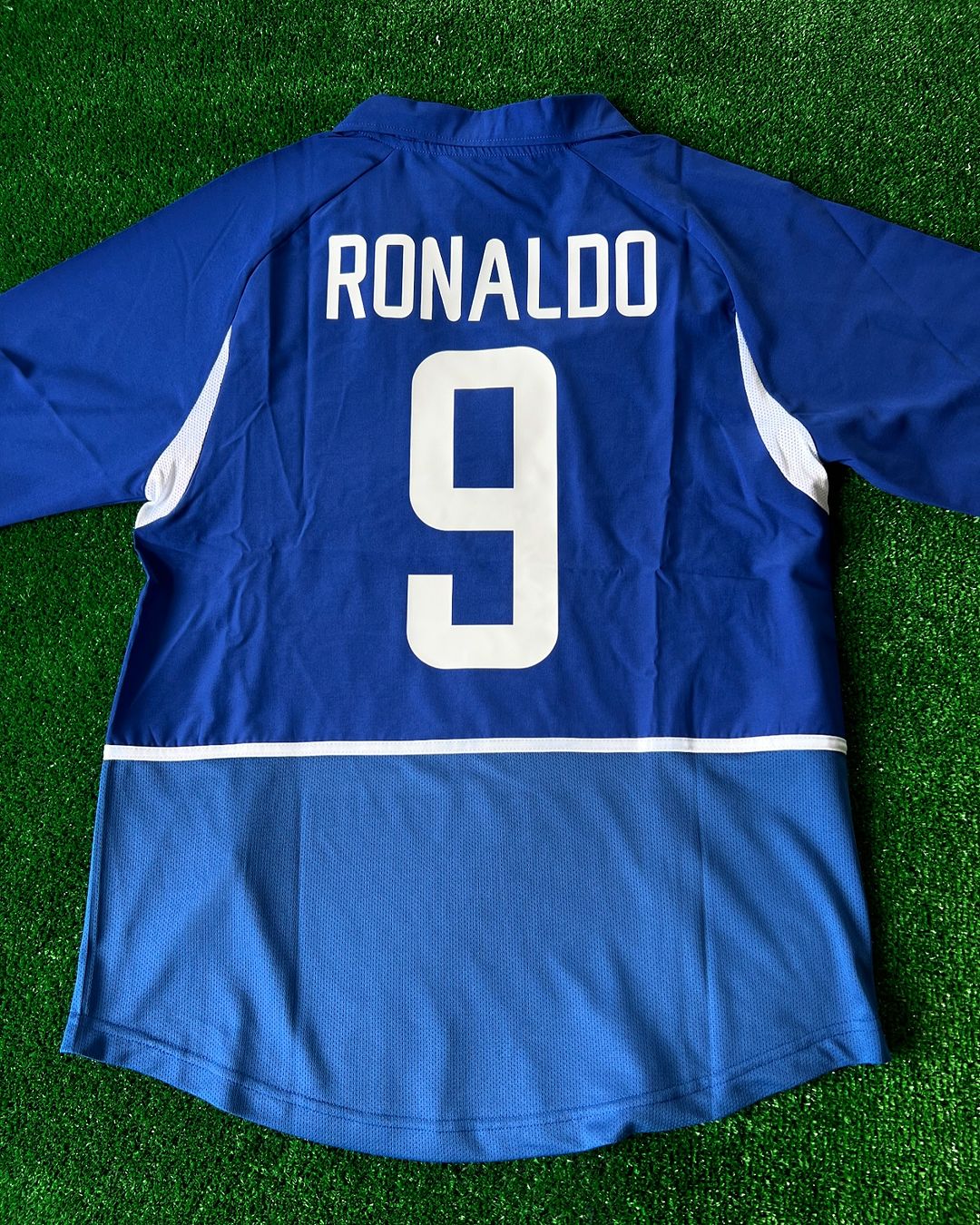 Phänomen Ronaldo Nazário Brasilien 2002 Weltmeisterschaft Blaues Retro T-Shirt Kurzarm
