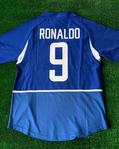 Phänomen Ronaldo Nazário Brasilien 2002 Weltmeisterschaft Blaues Retro T-Shirt Kurzarm