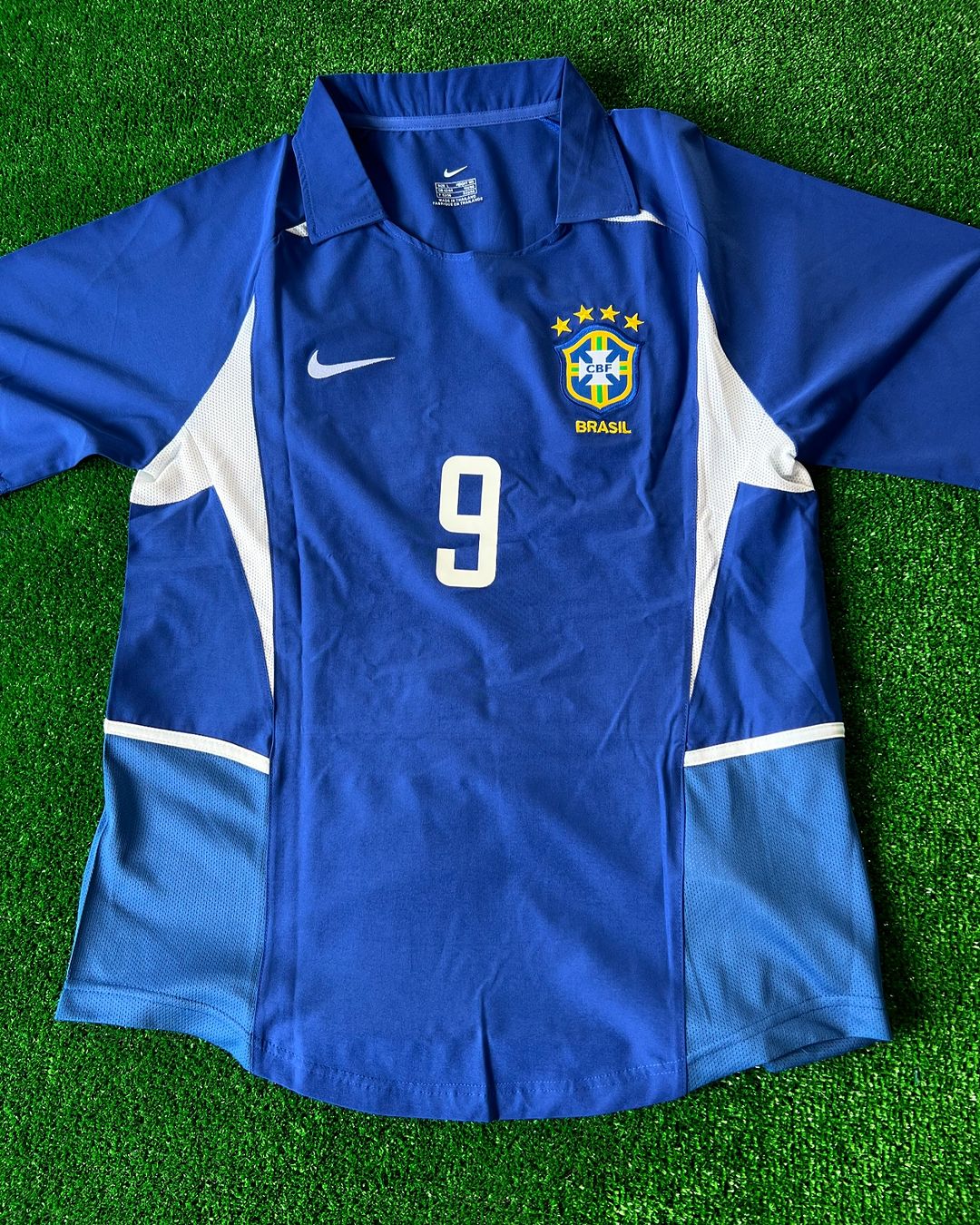 Phänomen Ronaldo Nazário Brasilien 2002 Weltmeisterschaft Blaues Retro T-Shirt Kurzarm