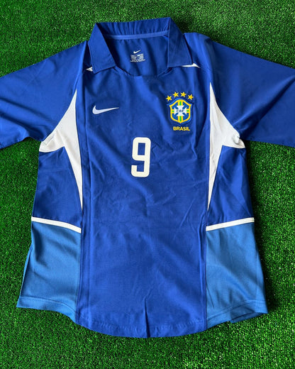 Phänomen Ronaldo Nazário Brasilien 2002 Weltmeisterschaft Blaues Retro T-Shirt Kurzarm
