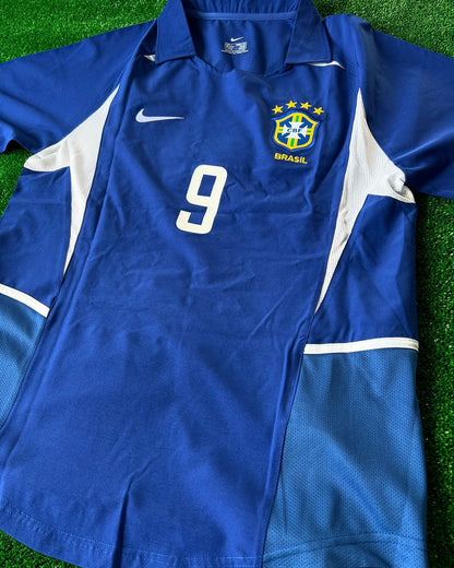 Phänomen Ronaldo Nazário Brasilien 2002 Weltmeisterschaft Blaues Retro T-Shirt Kurzarm