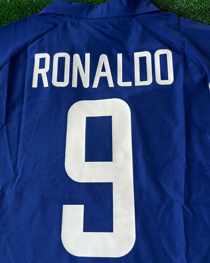Phänomen Ronaldo Nazário Brasilien 2002 Weltmeisterschaft Blaues Retro T-Shirt Kurzarm