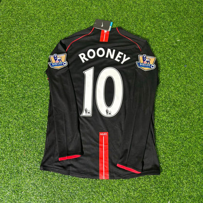 Conjunto de camiseta de fútbol retro negra del Manchester United 2007-2008 de Wayne Rooney