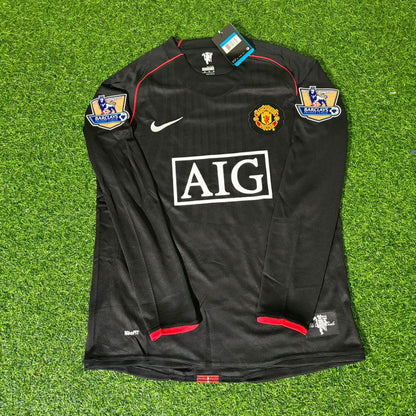 Conjunto de camiseta de fútbol retro negra del Manchester United 2007-2008 de Wayne Rooney