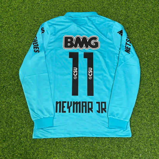 Neymar JR Santos FC 2011 2012 Retro Blau Grün Langarm Türkises Trikot