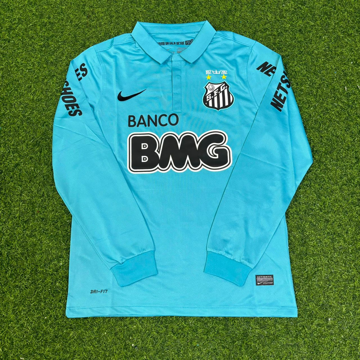 Neymar JR Santos FC 2011 2012 Retro Blue Green Long Sleeve Turquoise Jersey Trikot