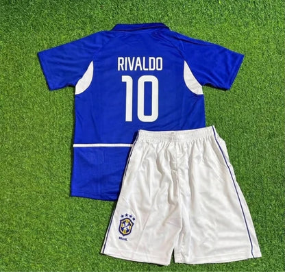 Rivaldo Brazil 2002 Away Kids Kit – Kit Jersey for Children – | KinderTrikot | Maillot Enfant Soccer Shirt