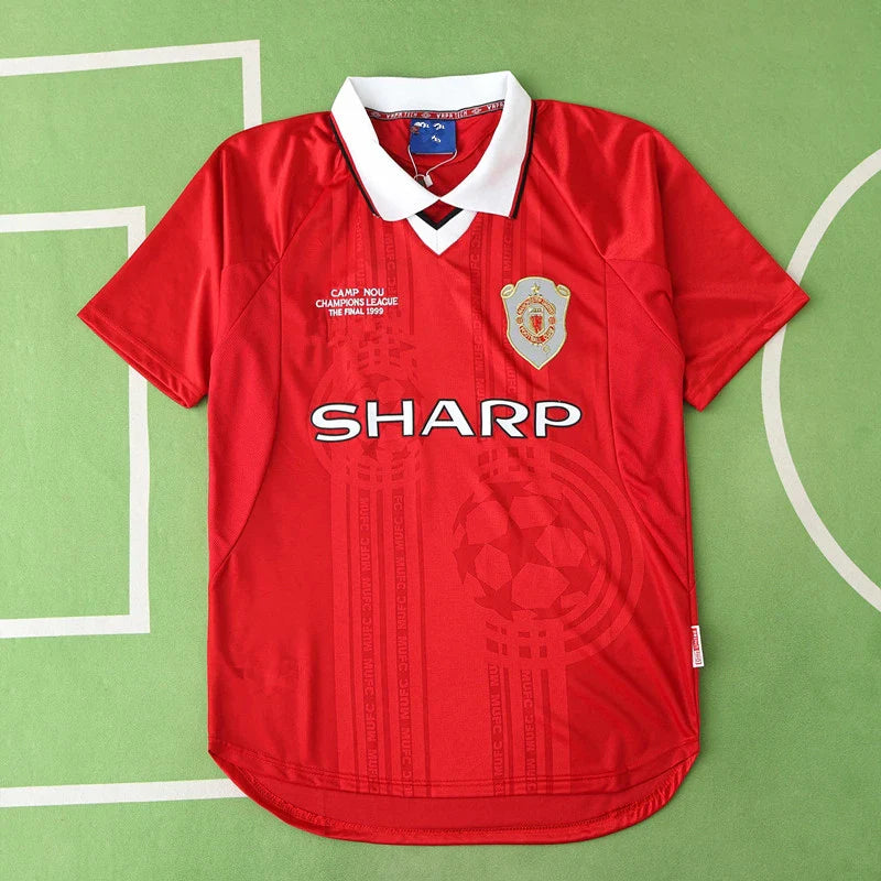 Maillot de football rétro rouge domicile du Manchester United F.C. saison 99/00
