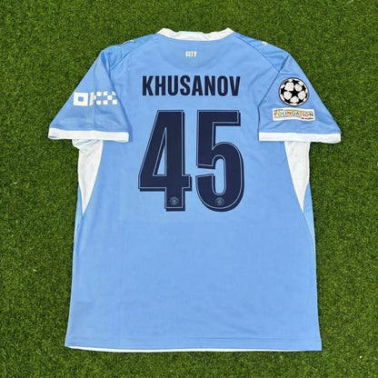 Abdukodir Khusanov #45 Manchester City 2026-27 Heim Neue Saison Champions League Patch Trikot Maillot Fußballtrikot