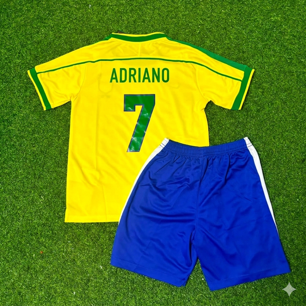Adriano #7 Brasilien WM 2002 Retro Kinder Fußballtrikot Jersey Trikot Maillot Enfant Soccer Shirt
