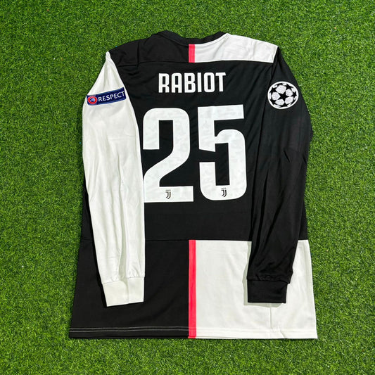 Adrien Rabiot #25 Juventus Langarm 2019-2020 Retro Weiß Schwarz Fußballtrikot