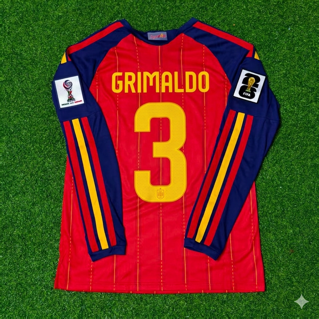 Alejandro Grimaldo #3 Spain 2026 World Cup Home Long Sleeve Jersey Trikot Maillot