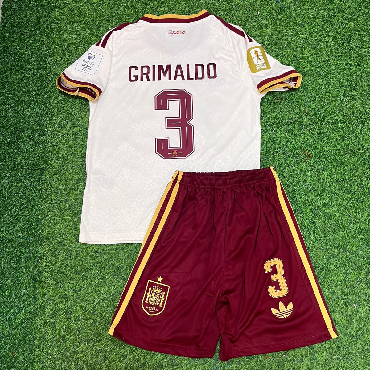 Alejandro Grimaldo 3- Spain 2026 World Cup Away Kids Kit Football Jersey