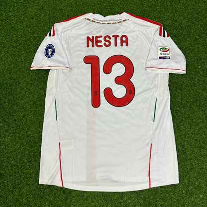 AC Milan 2011/12 White Away Retro Football Jersey – Alessandro Nesta 13