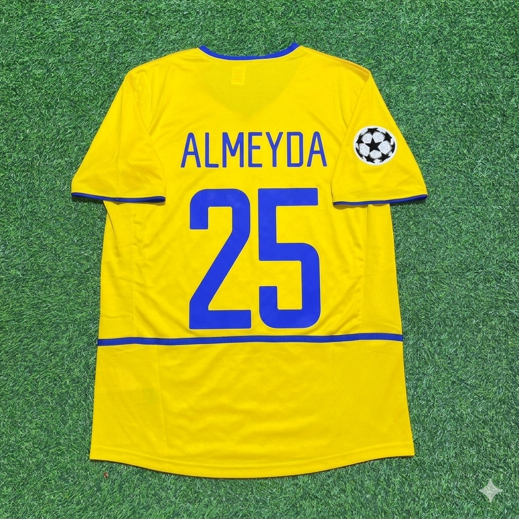 Camiseta de fútbol retro amarilla del Inter de Milán 2002-2003 de Matías Almeyda