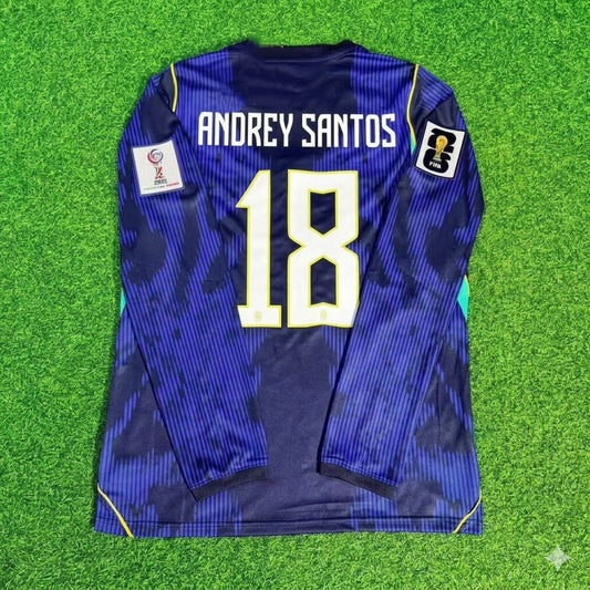 Andrey Santos 18# Brasilien WM 2026 Langarm Auswärtstrikot Blau