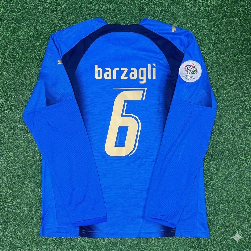 Maillot de football rétro Andrea Barzagli #6 Italie Coupe du Monde 2006 manches longues