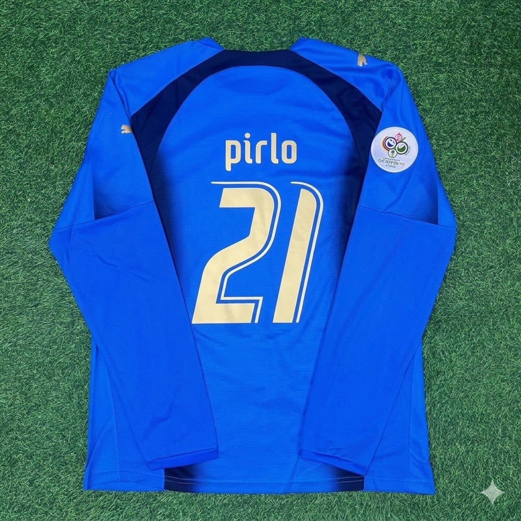 Andrea Pirlo #21 Italy 2006 World Cup Final Long Sleeve Retro Jersey Maillot Trikot Maglia Soccer Shirt