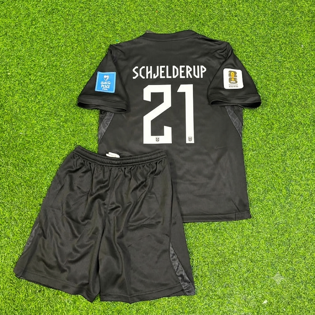 Maillot de football noir enfant Andreas Schjelderup #21 Norvège Coupe du Monde 2026 Extérieur