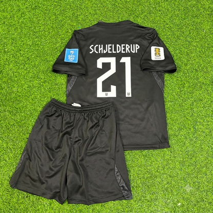 Maillot de football noir enfant Andreas Schjelderup #21 Norvège Coupe du Monde 2026 Extérieur