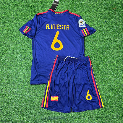 Andrés Iniesta 6 Spanien 2010 WM Finale Retro Kinder Fußballtrikot