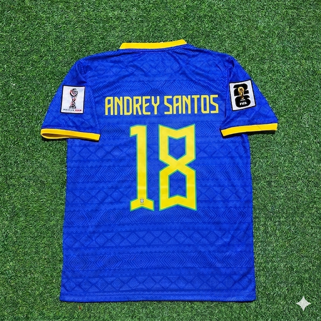 Maillot de football Andrey Santos 18 - Brésil Coupe du Monde 2026 Bleu Nouvelle Saison