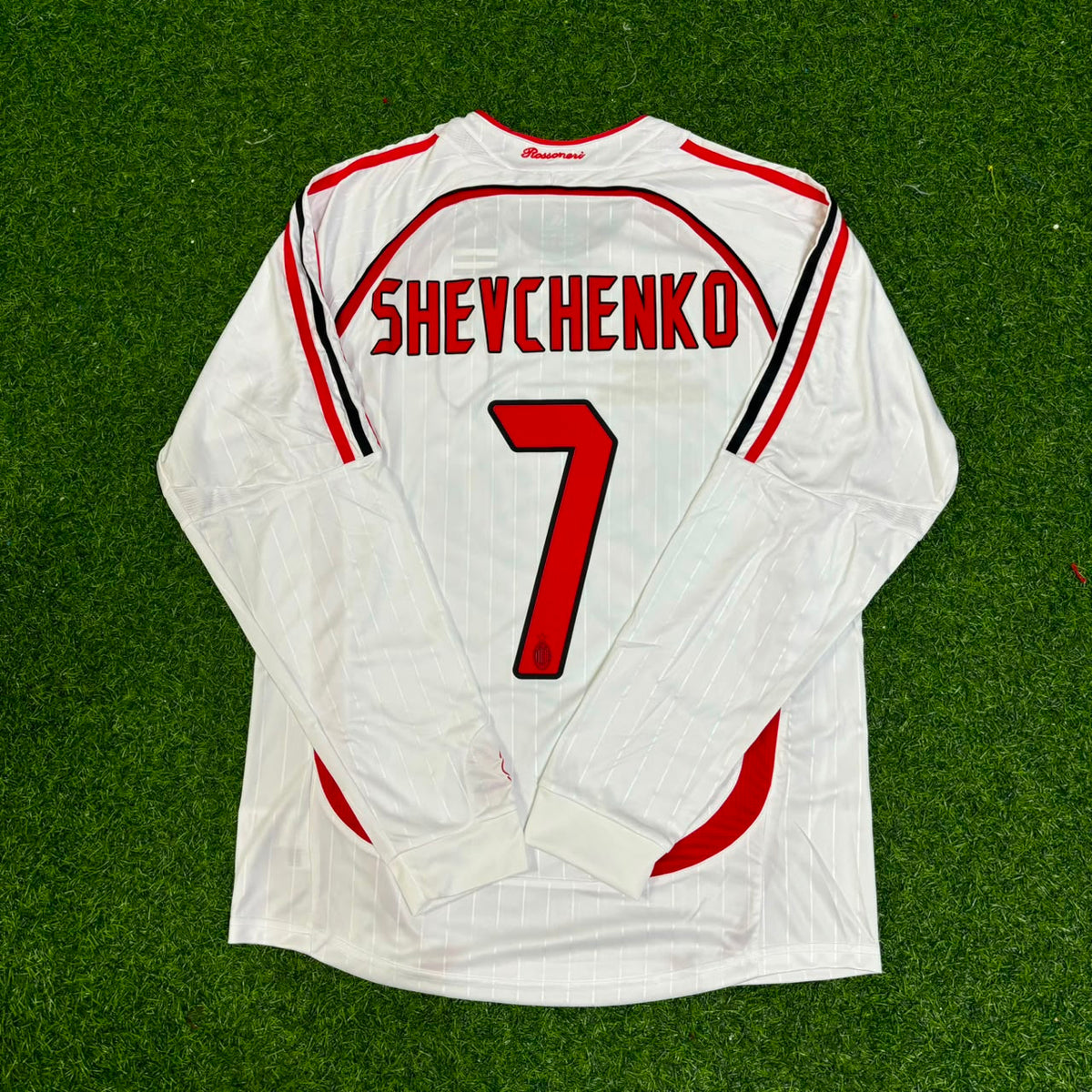 Andriy Shevchenko #7 AC Mailand Auswärts Weiß Langarm Retro Trikot