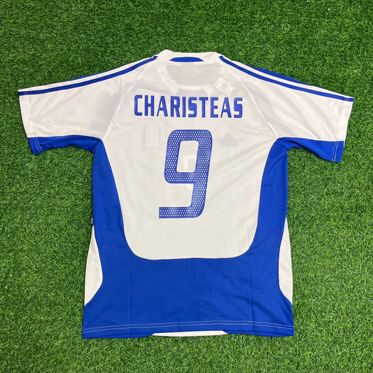 Angelos Charisteas Greece EURO 2004 Final Blue Retro Home Kit Jersey Soccer Shirt