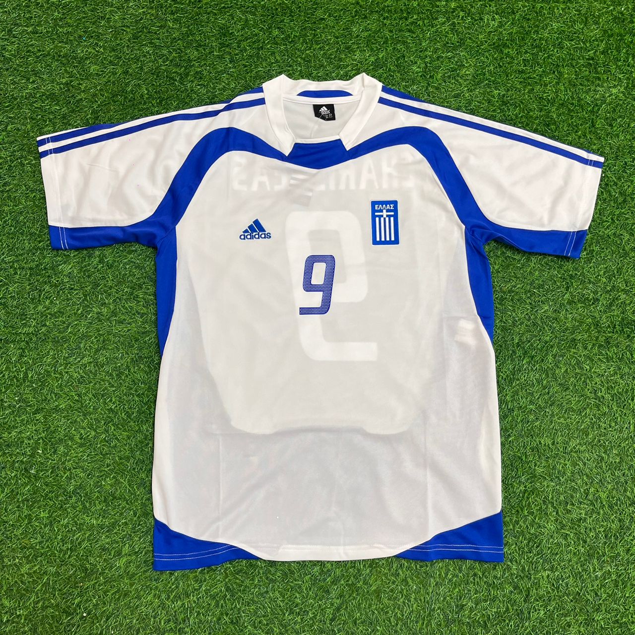 Angelos Charisteas Griechenland EM 2004 Finale Blaues Retro Heimtrikot Fußballtrikot
