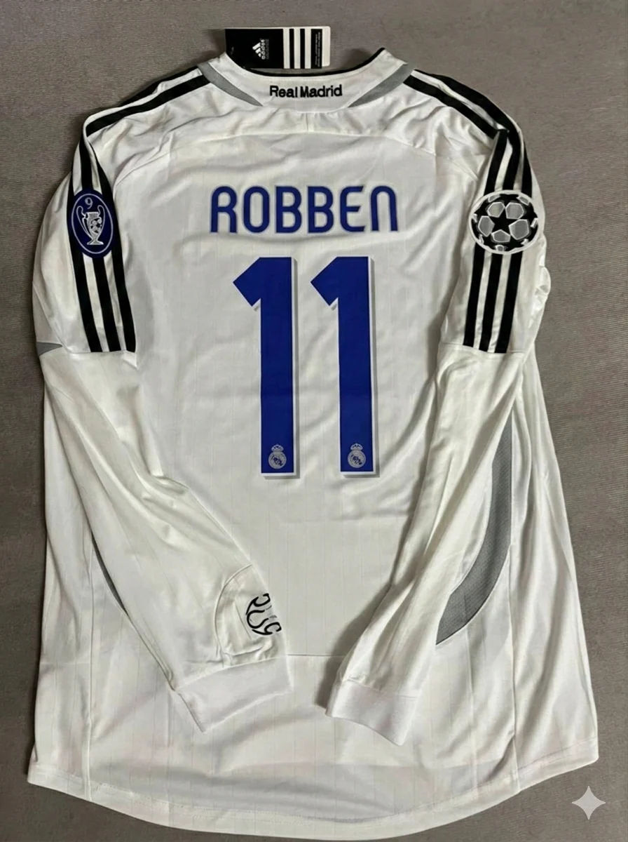 Arjen Robben 11- Real Madrid 2006-2007 White Black Jersey Soccer Shirt