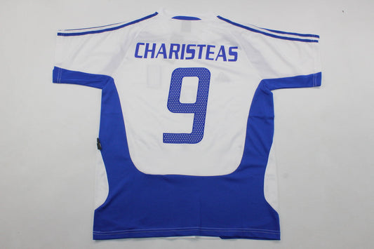 Angelos Charisteas Greece EURO 2004 Final White Retro Home Kit Jersey Soccer Shirt